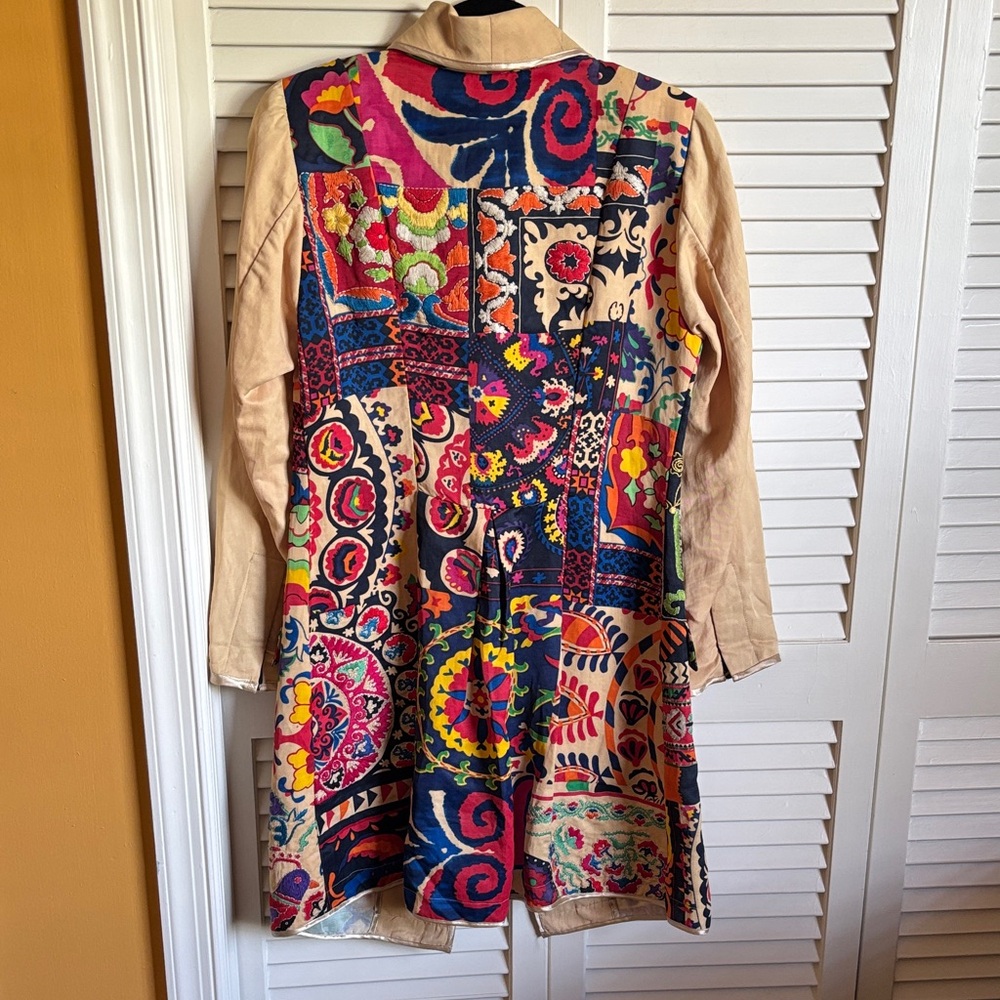 Vibrant Patchwork Trench Coat - Picture 2 of 2